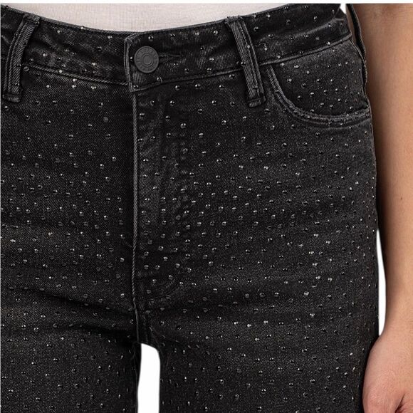 KUT from The Kloth Meg High-Rise Fab Ab Wide Leg Raw Hem in Illuminated 10 - Picture 3 of 5